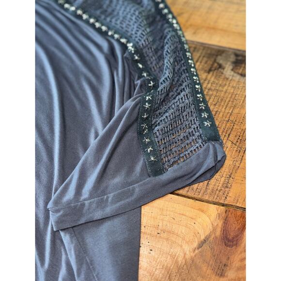 Womens POL Gray Oversized Dolman Short Sleeve Boho‎ Netted Design Blouse Size L - Picture 8 of 9